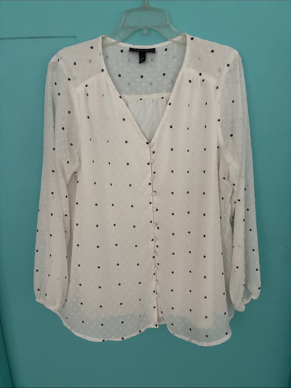Lane Bryant white polka dot long sl. Blouse.
